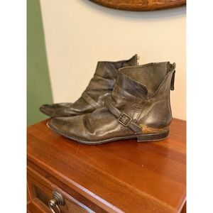 Lemargo Women's Leather Pointed Toe Ankle Boots Buckle Zip bootie size 38.5